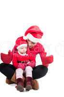 Santa mother and daughter in studio