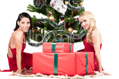 Happy women with Christmas presents