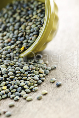 Bowl of uncooked French lentils