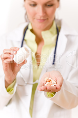 Female doctor with stethoscope holding tablet Female doctor with stethoscope holding tablet