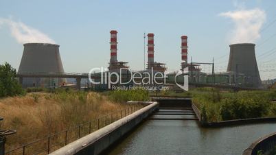 Coal fired power plant smokestacks