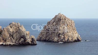 Motorboat in blue sea near cliffs (Full HD)