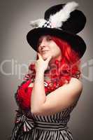 Attractive Red Haired Woman Wearing Bunny Ear Hat