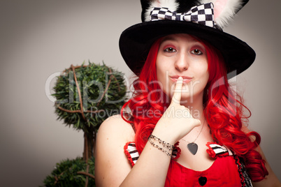 Attractive Red Haired Woman Wearing Bunny Ear Hat