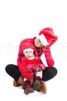 Santa mother and daughter in studio