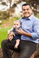 Handsome Hispanic Father and Son Posing for A Portrait