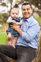 Handsome Hispanic Father and Son Posing for A Portrait