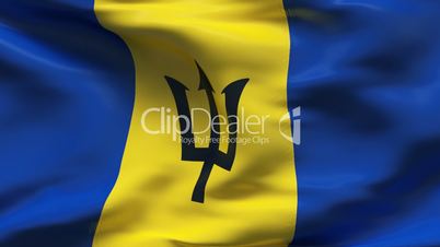 Creased satin BARBADOS flag in wind in slow motion