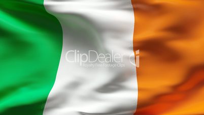 Creased satin IRELAND flag in wind in slow motion