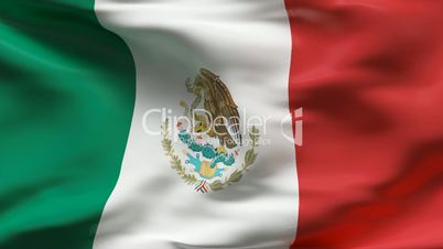 Creased satin MEXICO flag in wind in slow motion