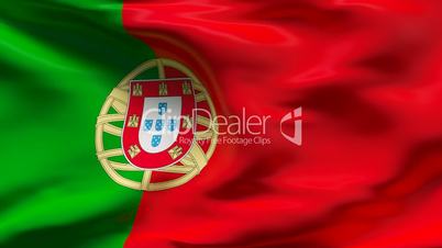Creased satin PORTUGAL flag in wind in slow motion
