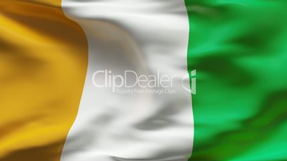 creased satin IVORY COAST flag in wind in slow motion