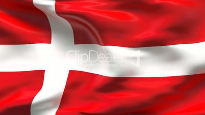 Creased satin DENMARK flag in wind in slow motion