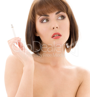 smoking topless lady