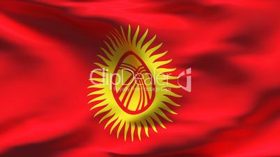 Textured KYRGYZSTAN cotton flag with wrinkles and seams