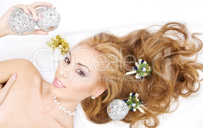 lovely woman with christmas balls