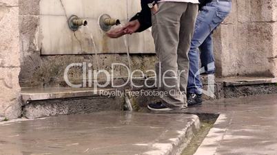 ottoman-style-anatolian historical fountain people drink water HD