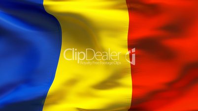 Textured ROMANIA cotton flag with wrinkles and seams