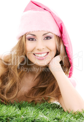 happy santa helper in pink hat