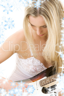 guitar girl in white lingerie