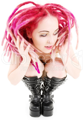 pink hair girl in high boots