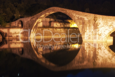 Devils Bridge at Night in Lucca, Italy