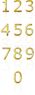 3d golden numbers with reflection