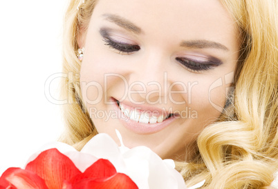 happy woman with lily flowers