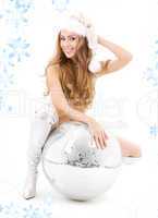 santa helper with big disco ball