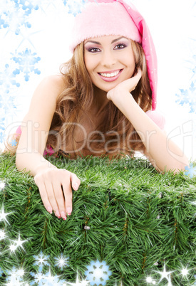 happy santa helper in pink hat