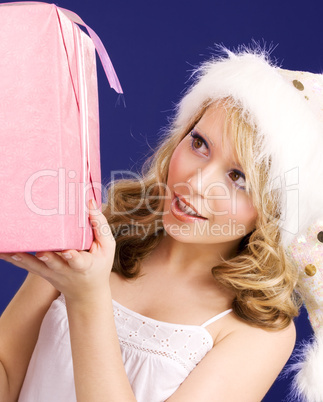 happy santa helper with gift box