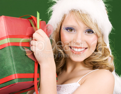 happy santa helper with gift box