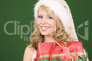 happy santa helper with gift box