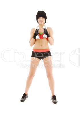 muscular fitness instructor with dumbbells