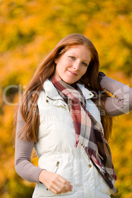 Autumn park - long red hair woman fashion