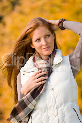 Autumn park - long red hair woman fashion