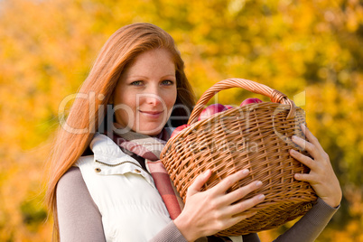 Autumn country - woman with wicker basket