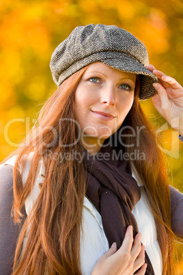 Autumn park - red hair woman fashion