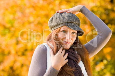 Autumn park - long red hair woman fashion