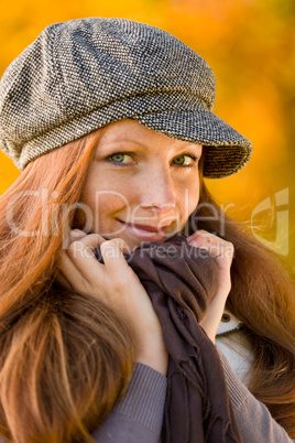 Autumn park - long red hair woman fashion