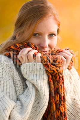 Autumn country sunset -  red hair woman