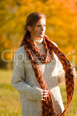 Autumn country sunset -  red hair woman