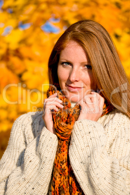 Autumn country sunset -  red hair woman