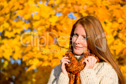 Autumn country sunset - red hair woman