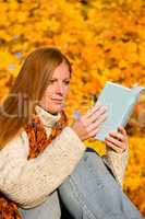 Autumn sunset country - woman read book
