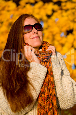 Autumn country sunset - red hair woman