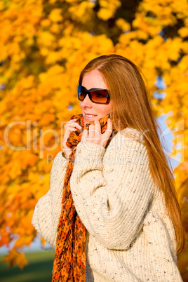 Autumn country sunset -  red hair woman