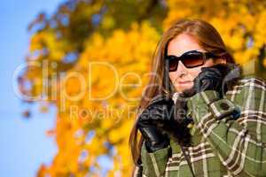 Autumn sunset park - red hair woman fashion