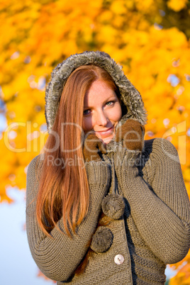 Autumn sunset park - red hair woman fashion