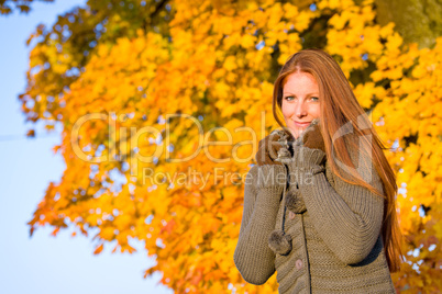 Autumn sunset park - red hair woman fashion
